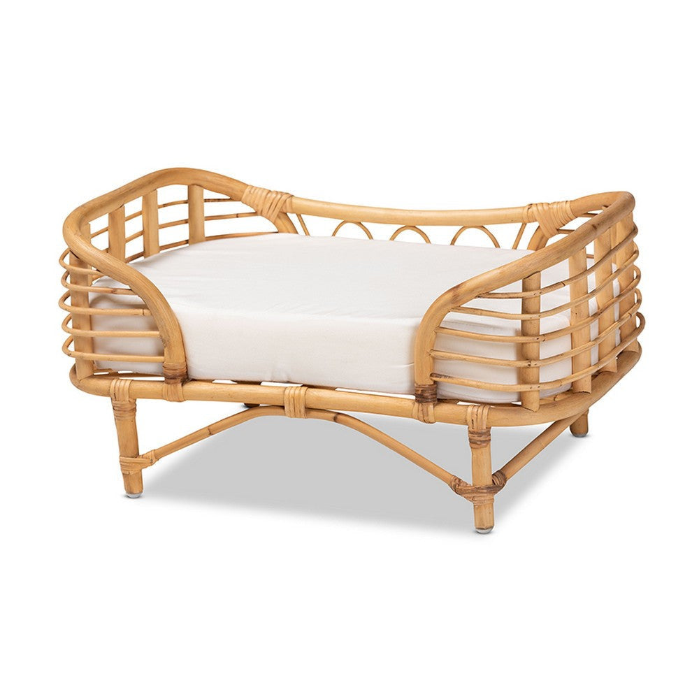bali & pari Malino Modern Bohemian Natural Brown Rattan Pet Bed with Cushion WHI-Malino-Rattan-Pet-Bed