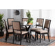 Baxton Studio Mana Modern Sand Fabric and Dark Brown Finished Wood 7-Piece Dining Set WHI-Mana-Sand-Dark-Brown-7PC-Dining-Set