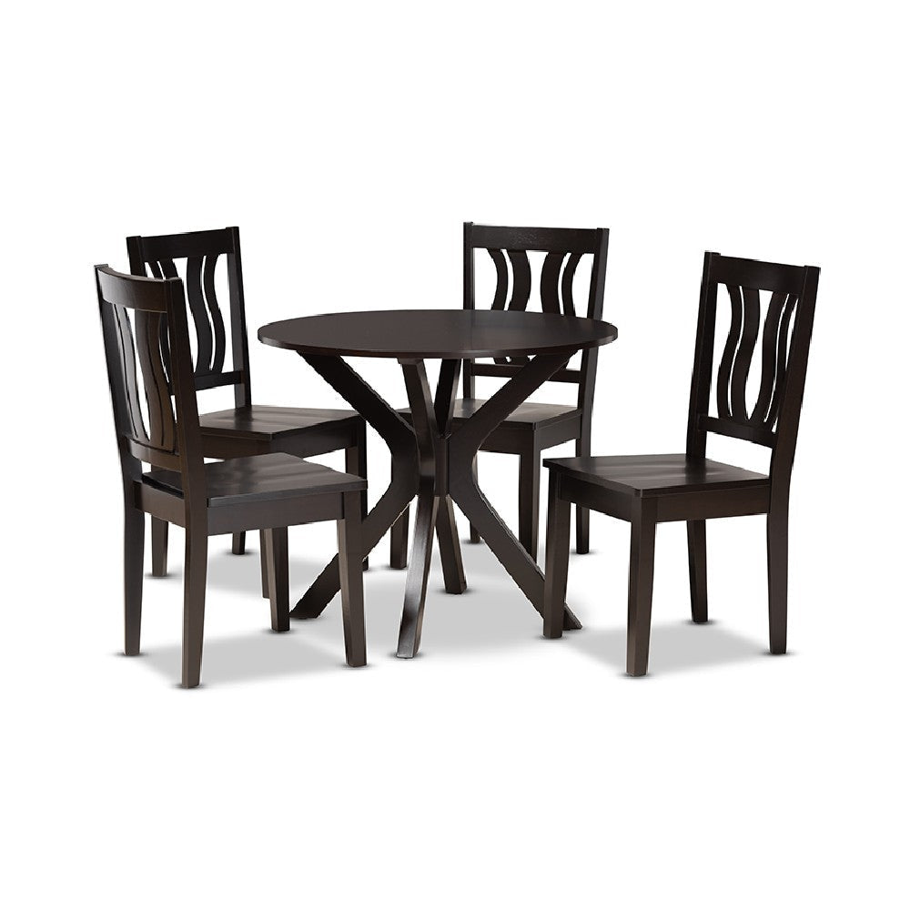 Baxton Studio Mare Modern and Contemporary Transitional Dark Brown Finished Wood 5-Piece Dining Set