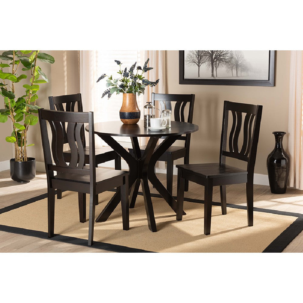 Baxton Studio Mare Modern and Contemporary Transitional Dark Brown Finished Wood 5-Piece Dining Set