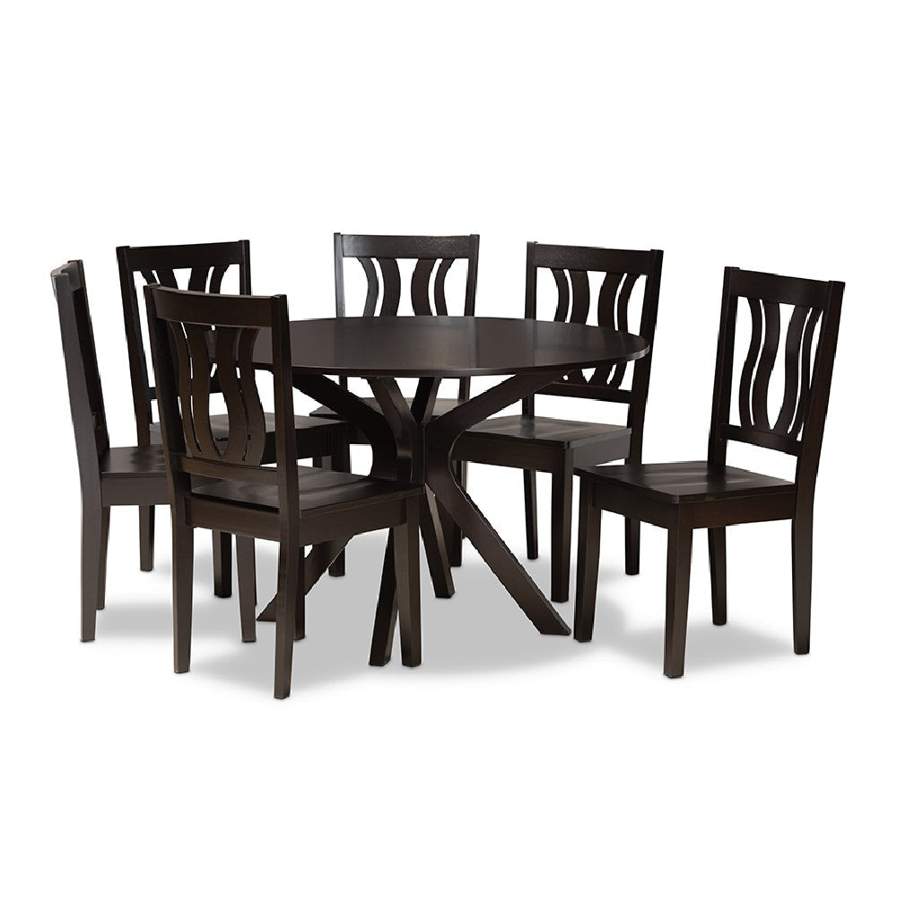 Baxton Studio Mare Modern and Contemporary Transitional Dark Brown Finished Wood 7-Piece Dining Set