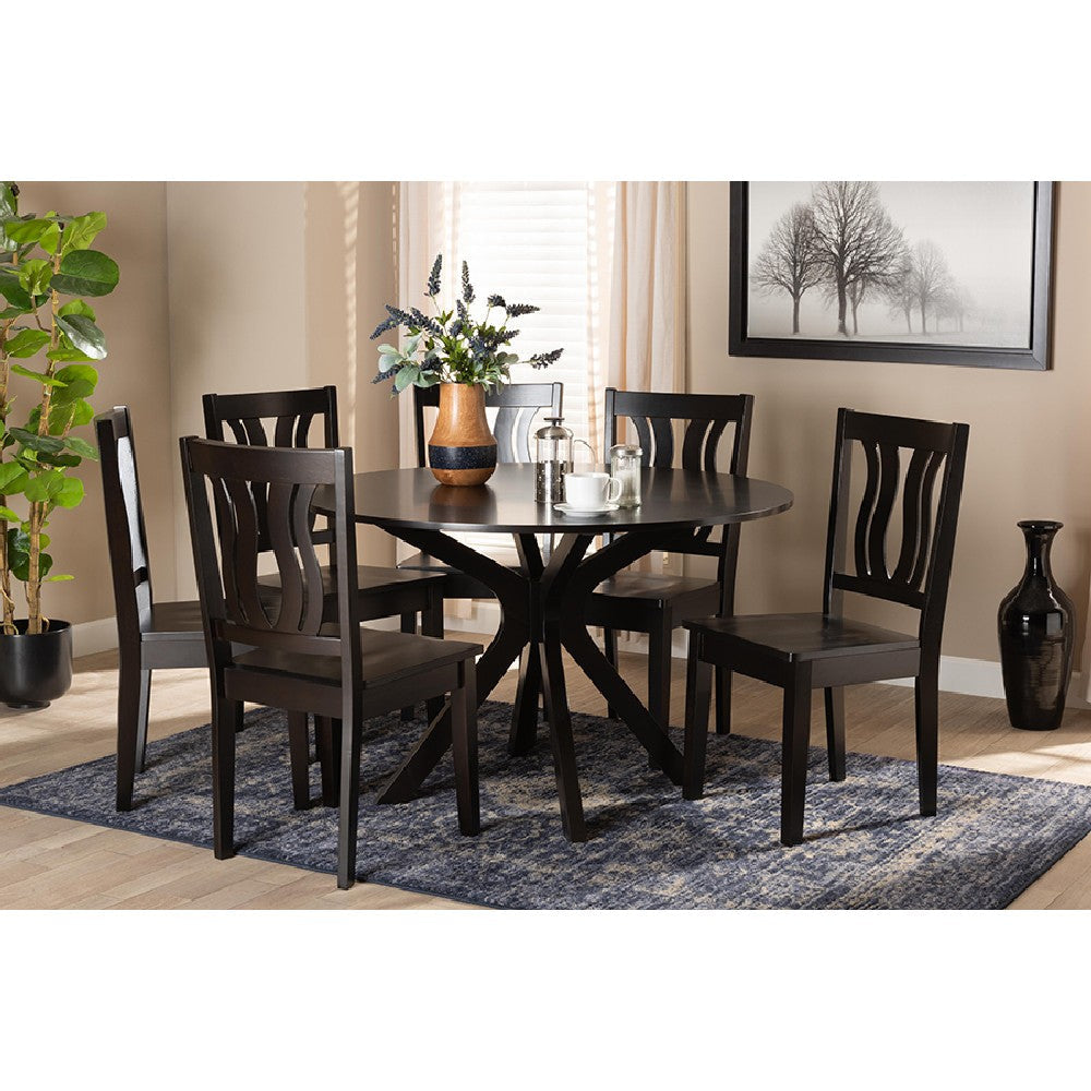 Baxton Studio Mare Modern and Contemporary Transitional Dark Brown Finished Wood 7-Piece Dining Set