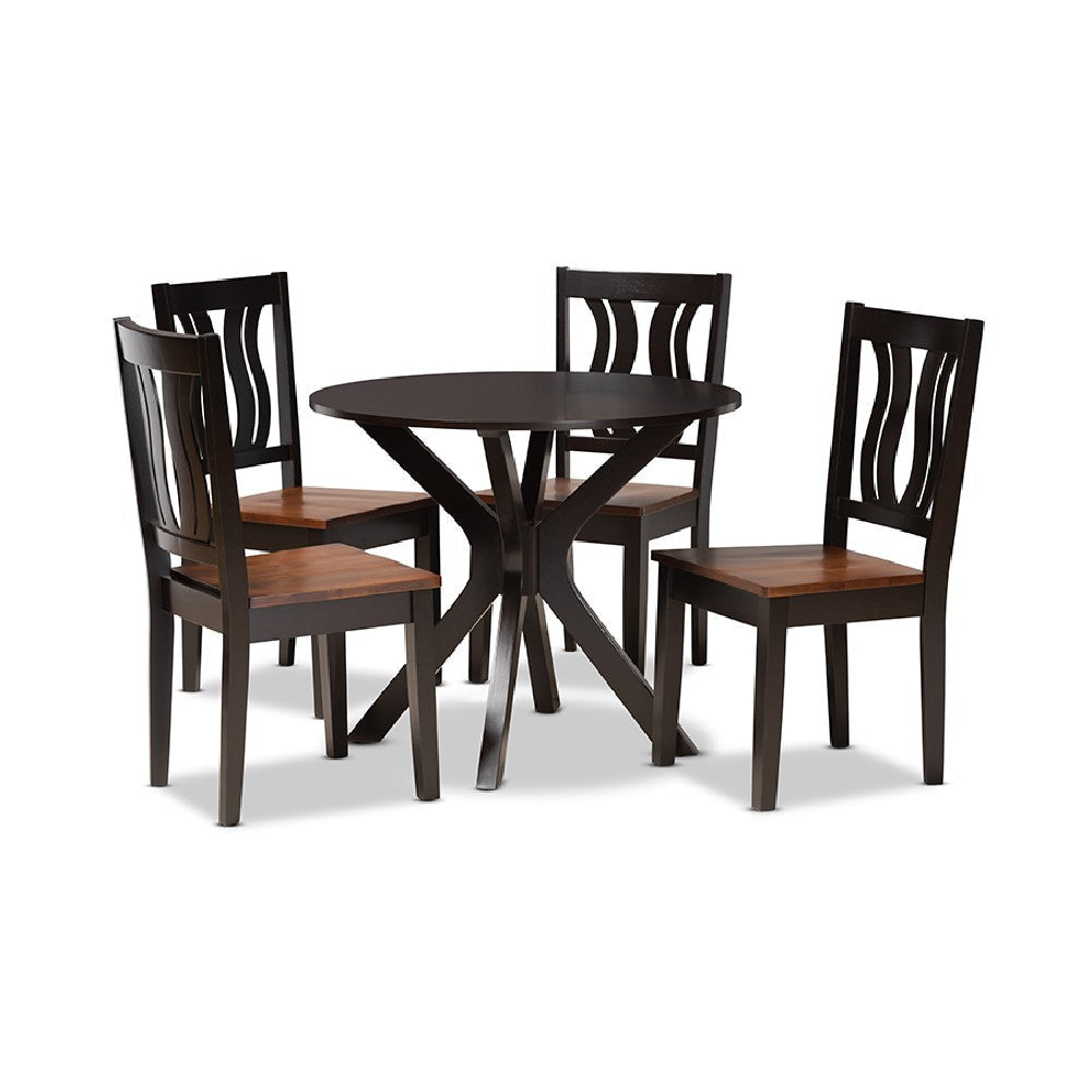 Baxton Studio Mare Modern and Contemporary Transitional Two-Tone Dark Brown and Walnut Brown Finished Wood 5-Piece Dining Set