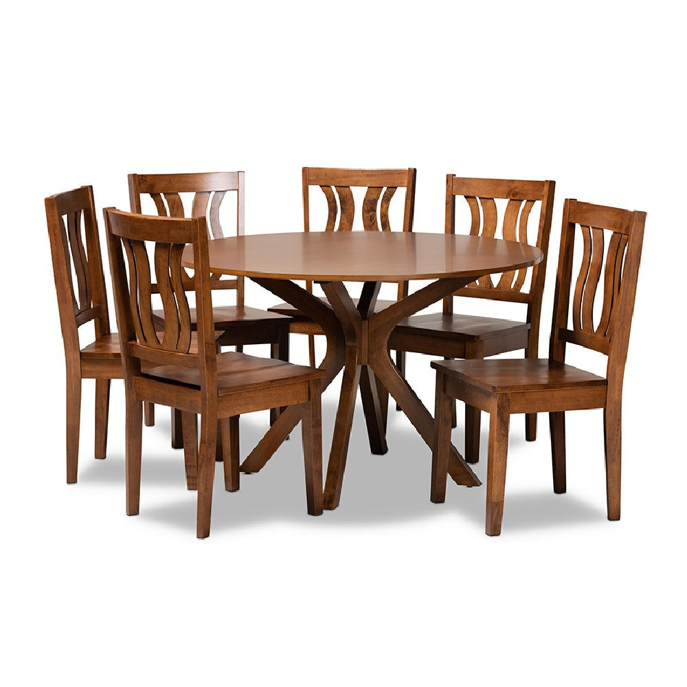 Baxton Studio Mare Modern and Contemporary Transitional Walnut Brown Finished Wood 7-Piece Dining Set