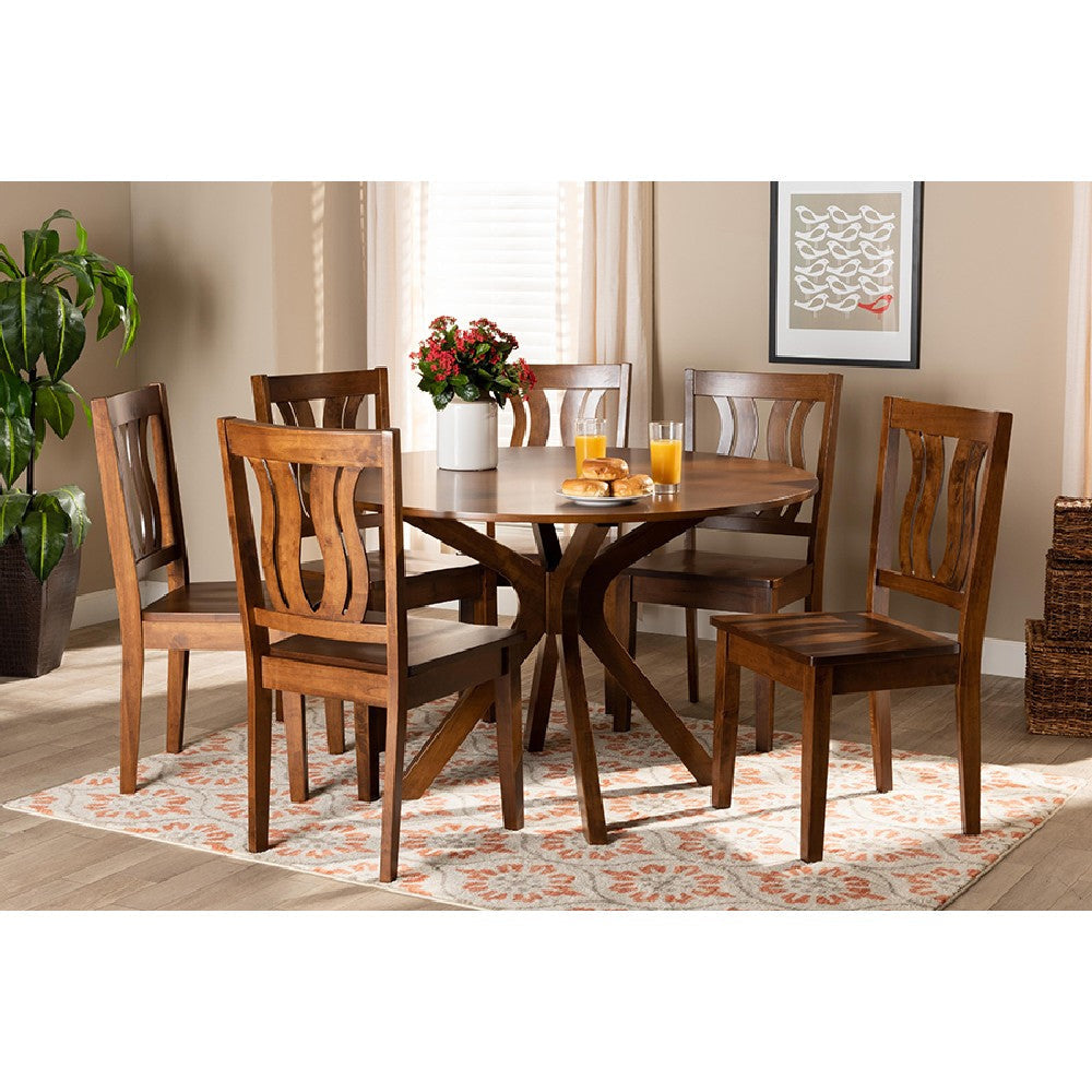 Baxton Studio Mare Modern and Contemporary Transitional Walnut Brown Finished Wood 7-Piece Dining Set
