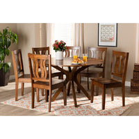 Baxton Studio Mare Modern and Contemporary Transitional Walnut Brown Finished Wood 7-Piece Dining Set