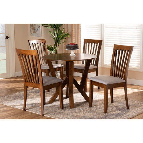 Baxton Studio Marian Modern and Contemporary Grey Fabric Upholstered and Walnut Brown Finished Wood 5-Piece Dining Set