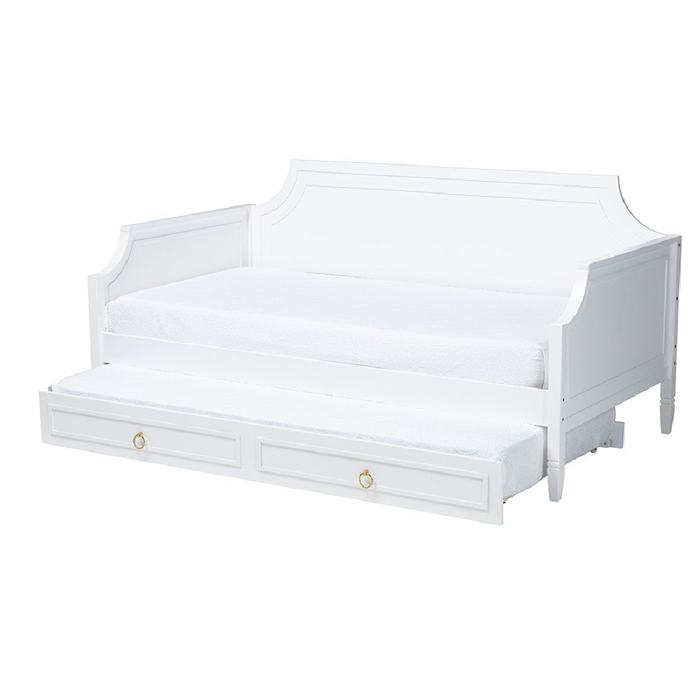 Baxton Studio Mariana Classic and Traditional White Finished Wood Full Size Daybed with Twin Size trundle WHI-Mariana-White-Daybed-F-T