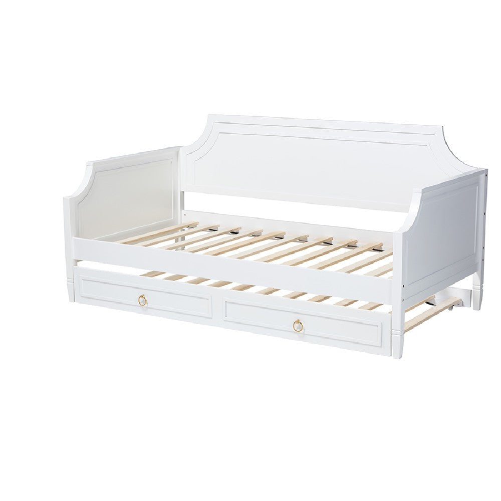 Baxton Studio Mariana Classic and Traditional White Finished Wood Full Size Daybed with Twin Size trundle WHI-Mariana-White-Daybed-F-T