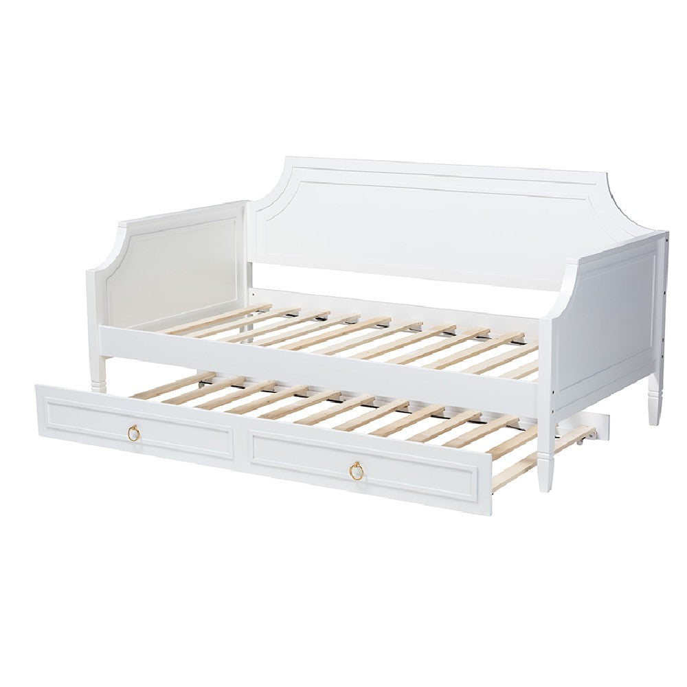 Baxton Studio Mariana Classic and Traditional White Finished Wood Full Size Daybed with Twin Size trundle WHI-Mariana-White-Daybed-F-T