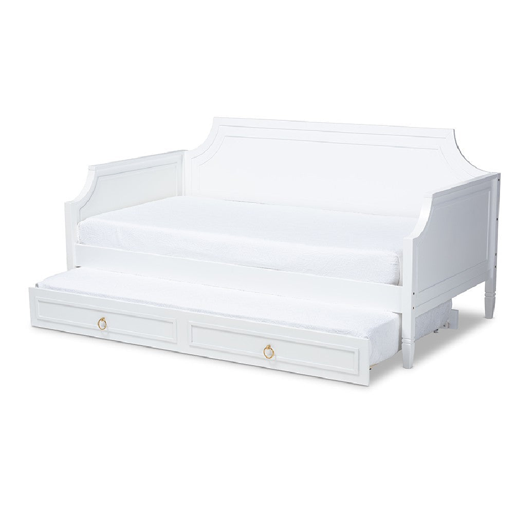 Baxton Studio Mariana Classic and Traditional White Finished Wood Twin Size Daybed with Trundle WHI-Mariana-White-Daybed-T