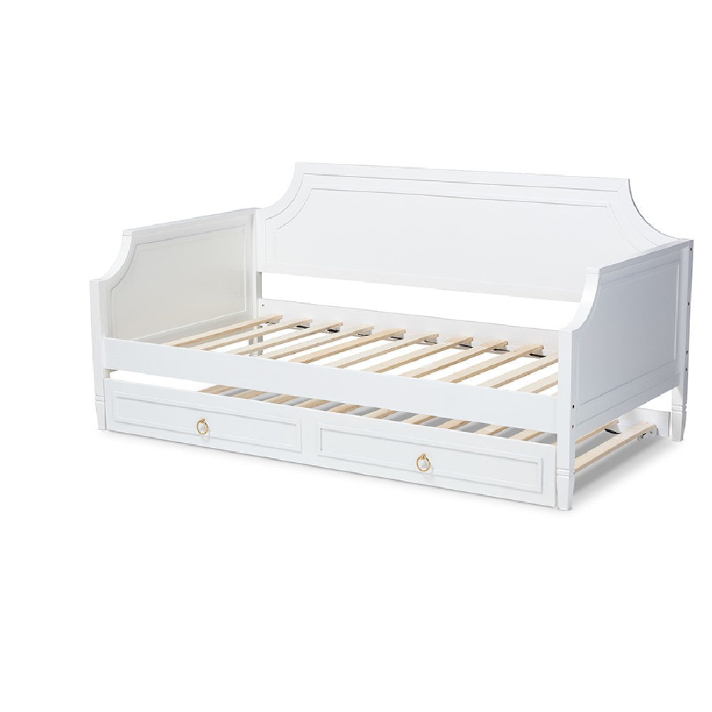 Baxton Studio Mariana Classic and Traditional White Finished Wood Twin Size Daybed with Trundle WHI-Mariana-White-Daybed-T