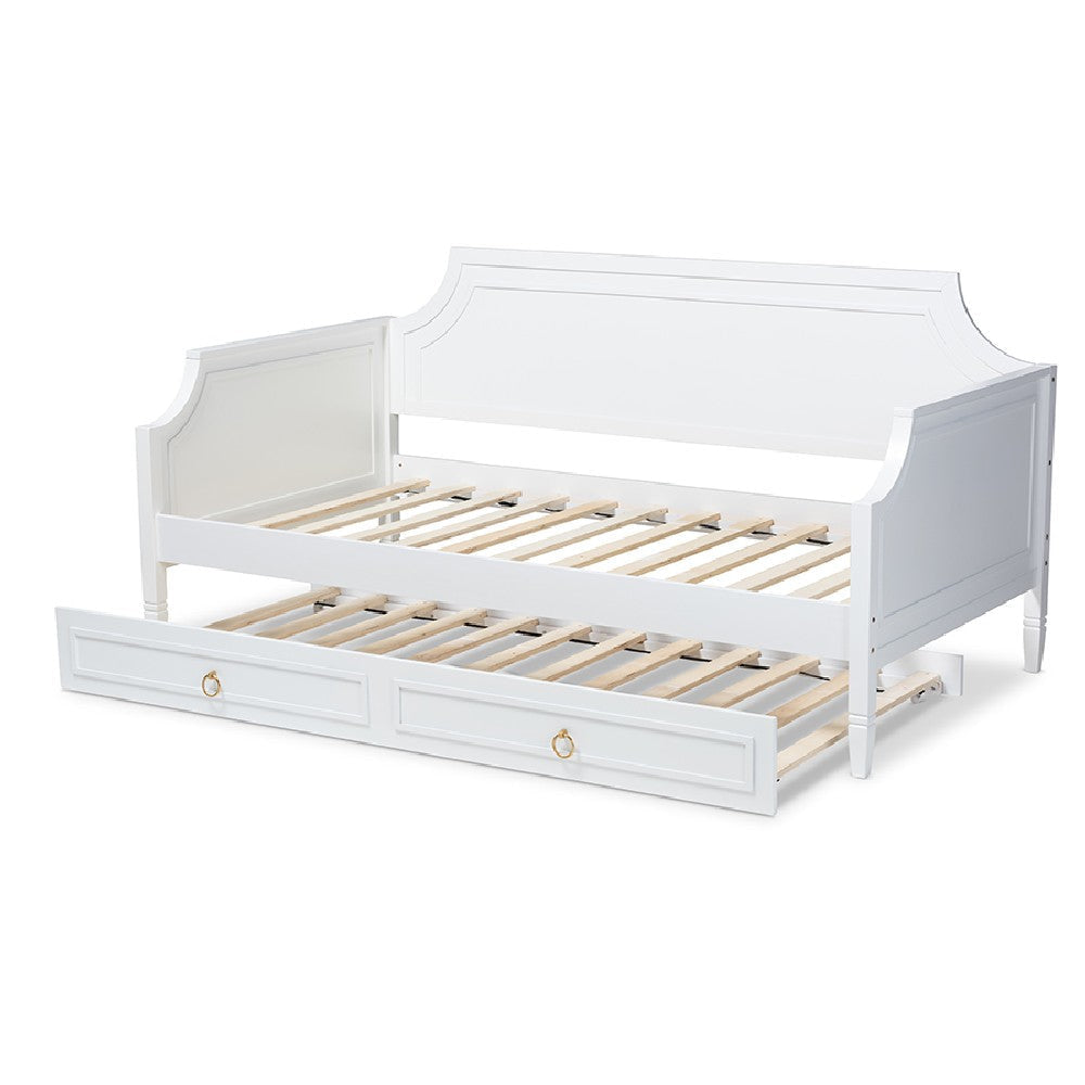 Baxton Studio Mariana Classic and Traditional White Finished Wood Twin Size Daybed with Trundle WHI-Mariana-White-Daybed-T
