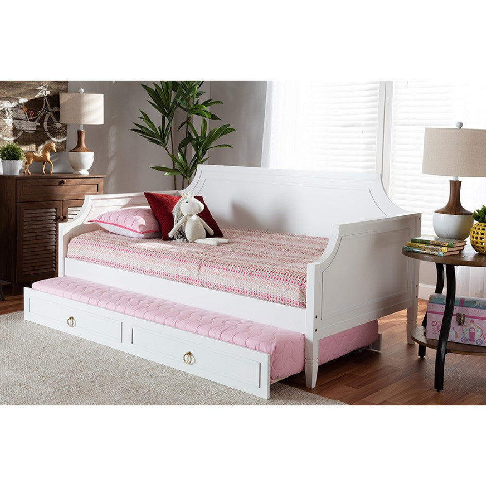 Baxton Studio Mariana Classic and Traditional White Finished Wood Twin Size Daybed with Trundle WHI-Mariana-White-Daybed-T