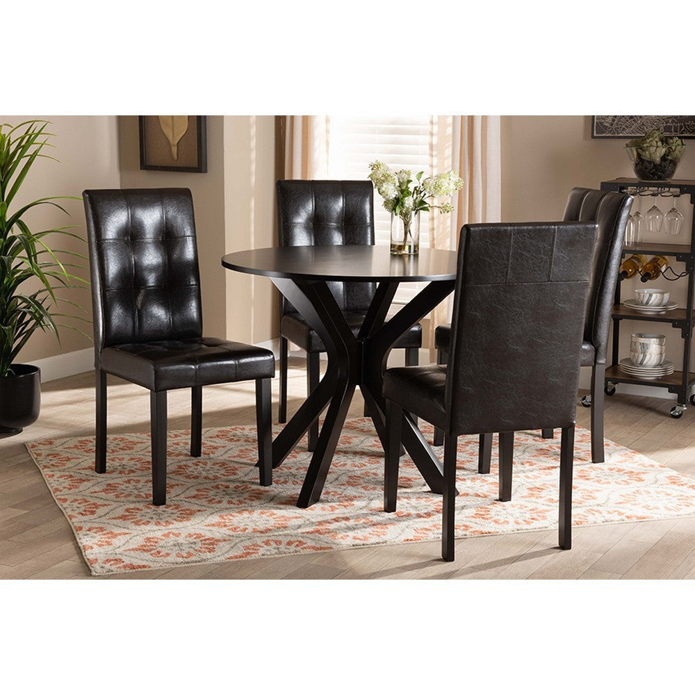 Baxton Studio Marie Modern and Contemporary Dark Brown Faux Leather Upholstered and Dark brown Finished Wood 5-Piece Dining Set