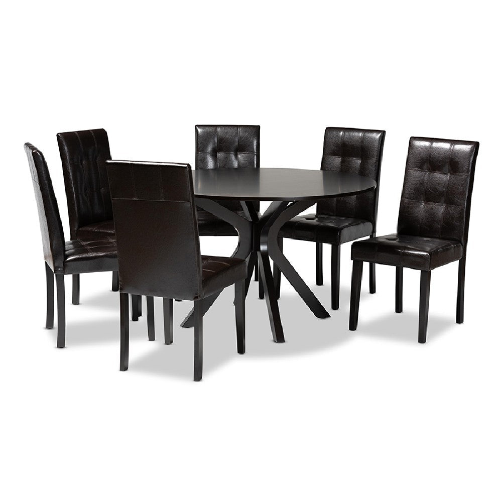 Baxton Studio Marie Modern and Contemporary Dark Brown Faux Leather Upholstered and Dark brown Finished Wood 7-Piece Dining Set