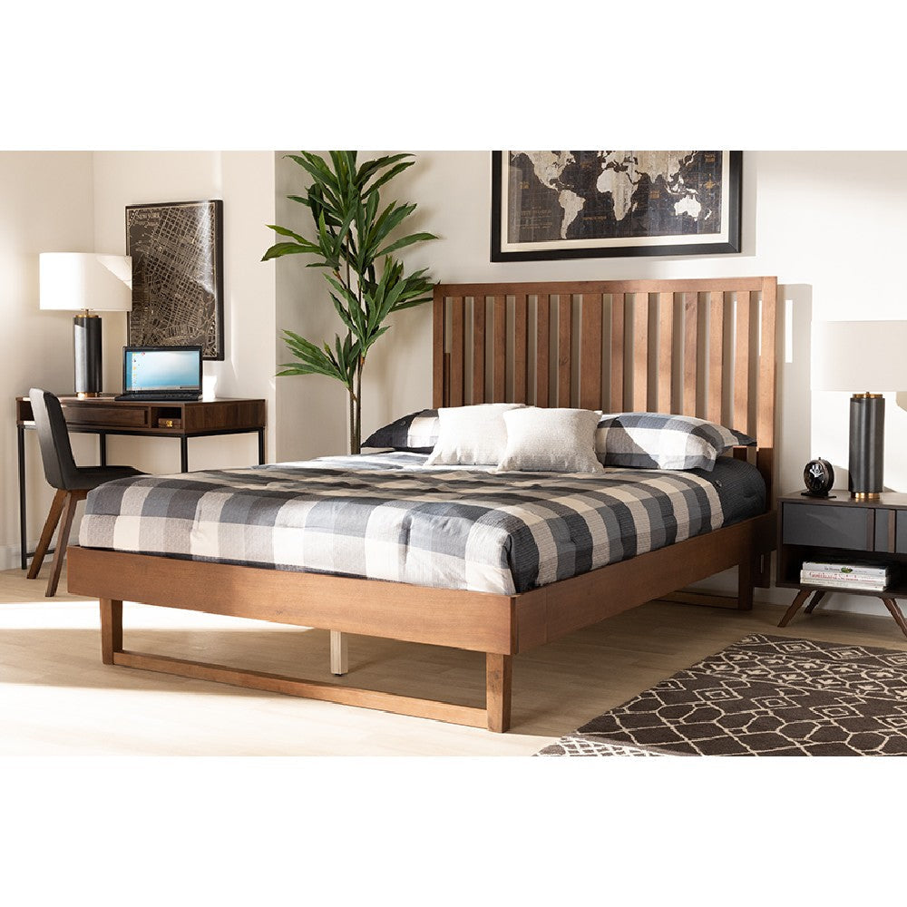 Baxton Studio Marin Modern and Contemporary Walnut Brown Finished Wood Queen Size Platform Bed