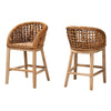 bali & pari Mario Modern Bohemian Natural Brown Finished Teak Wood and Rattan 2-Piece Counter Stool Set WHI-Mario-Rattan-BS