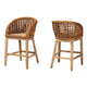 bali & pari Mario Modern Bohemian Natural Brown Finished Teak Wood and Rattan 2-Piece Counter Stool Set WHI-Mario-Rattan-BS