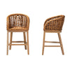 bali & pari Mario Modern Bohemian Natural Brown Finished Teak Wood and Rattan 2-Piece Counter Stool Set WHI-Mario-Rattan-BS