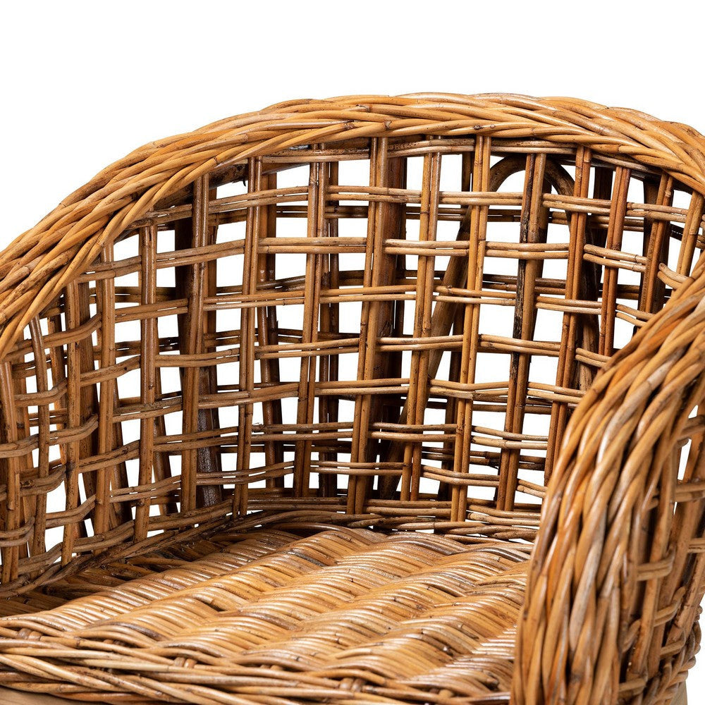 bali & pari Mario Modern Bohemian Natural Brown Finished Teak Wood and Rattan 2-Piece Counter Stool Set WHI-Mario-Rattan-BS