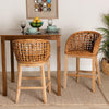 bali & pari Mario Modern Bohemian Natural Brown Finished Teak Wood and Rattan 2-Piece Counter Stool Set WHI-Mario-Rattan-BS