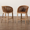 bali & pari Mario Modern Bohemian Natural Brown Finished Teak Wood and Rattan 2-Piece Counter Stool Set