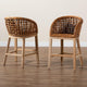 bali & pari Mario Modern Bohemian Natural Brown Finished Teak Wood and Rattan 2-Piece Counter Stool Set