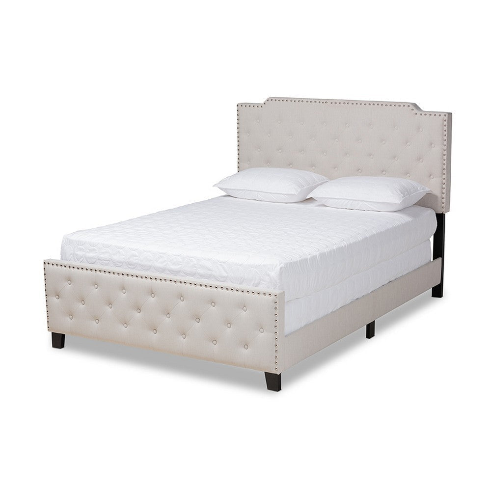 Baxton Studio Marion Modern Transitional Beige Fabric Upholstered Button Tufted Full Size Panel Bed WHI-Marion-Beige-Full