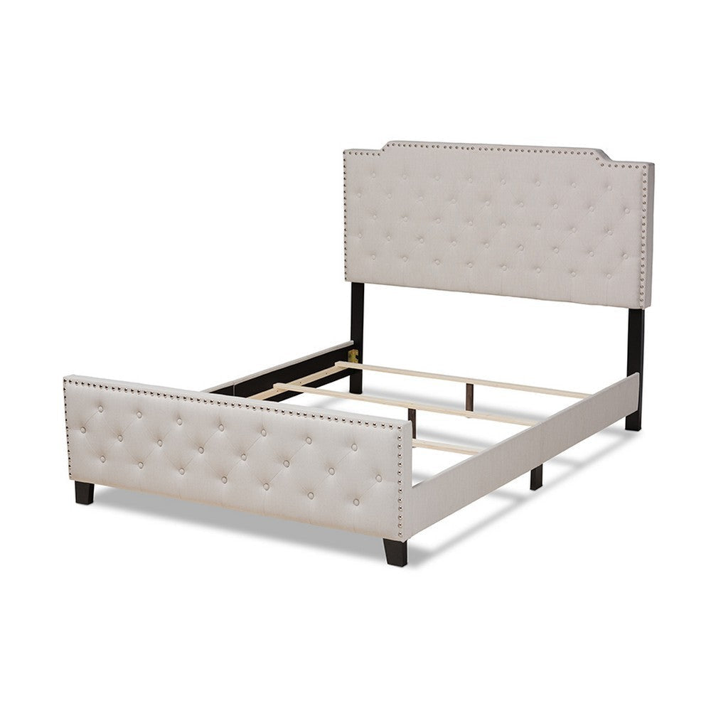 Baxton Studio Marion Modern Transitional Beige Fabric Upholstered Button Tufted Full Size Panel Bed WHI-Marion-Beige-Full