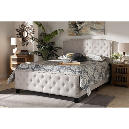 Baxton Studio Marion Modern Transitional Beige Fabric Upholstered Button Tufted Full Size Panel Bed