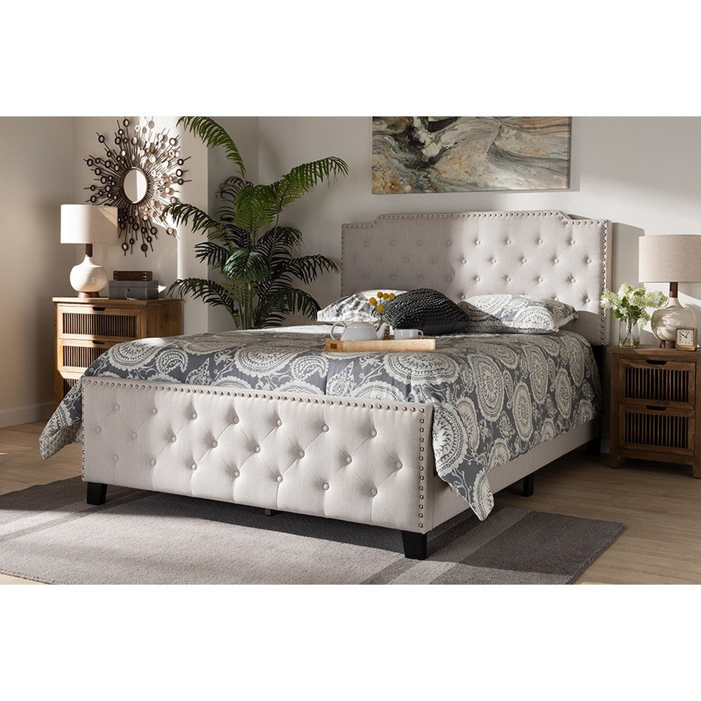 Baxton Studio Marion Modern Transitional Beige Fabric Upholstered Button Tufted Full Size Panel Bed