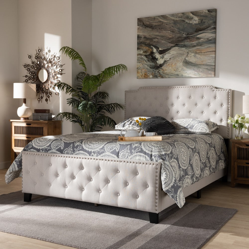 Baxton Studio Marion Modern Transitional Beige Fabric Upholstered Button Tufted King Size Panel Bed WHI-Marion-Beige-King