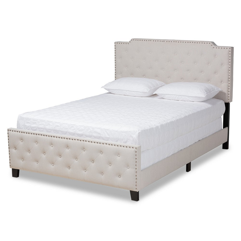 Baxton Studio Marion Modern Transitional Beige Fabric Upholstered Button Tufted King Size Panel Bed WHI-Marion-Beige-King