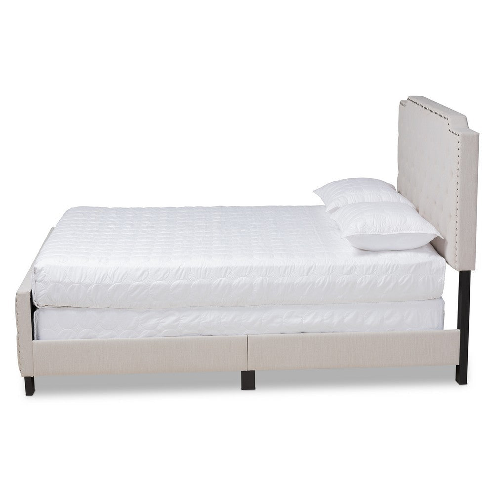 Baxton Studio Marion Modern Transitional Beige Fabric Upholstered Button Tufted King Size Panel Bed WHI-Marion-Beige-King