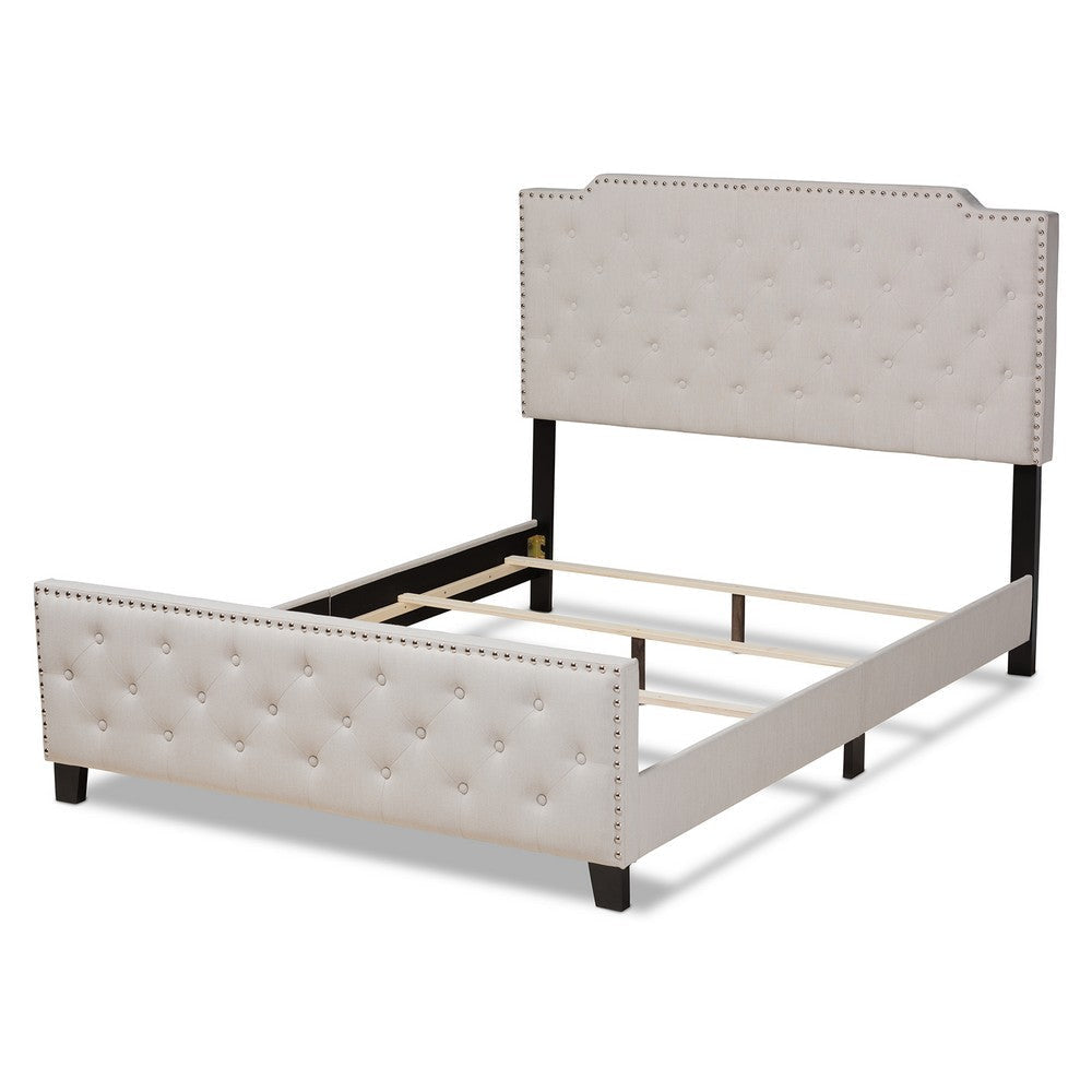 Baxton Studio Marion Modern Transitional Beige Fabric Upholstered Button Tufted King Size Panel Bed WHI-Marion-Beige-King