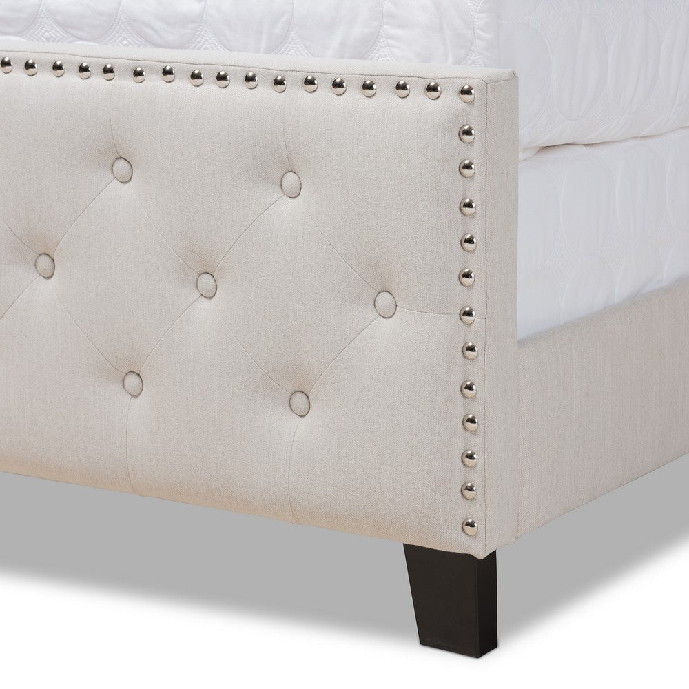 Baxton Studio Marion Modern Transitional Beige Fabric Upholstered Button Tufted King Size Panel Bed WHI-Marion-Beige-King