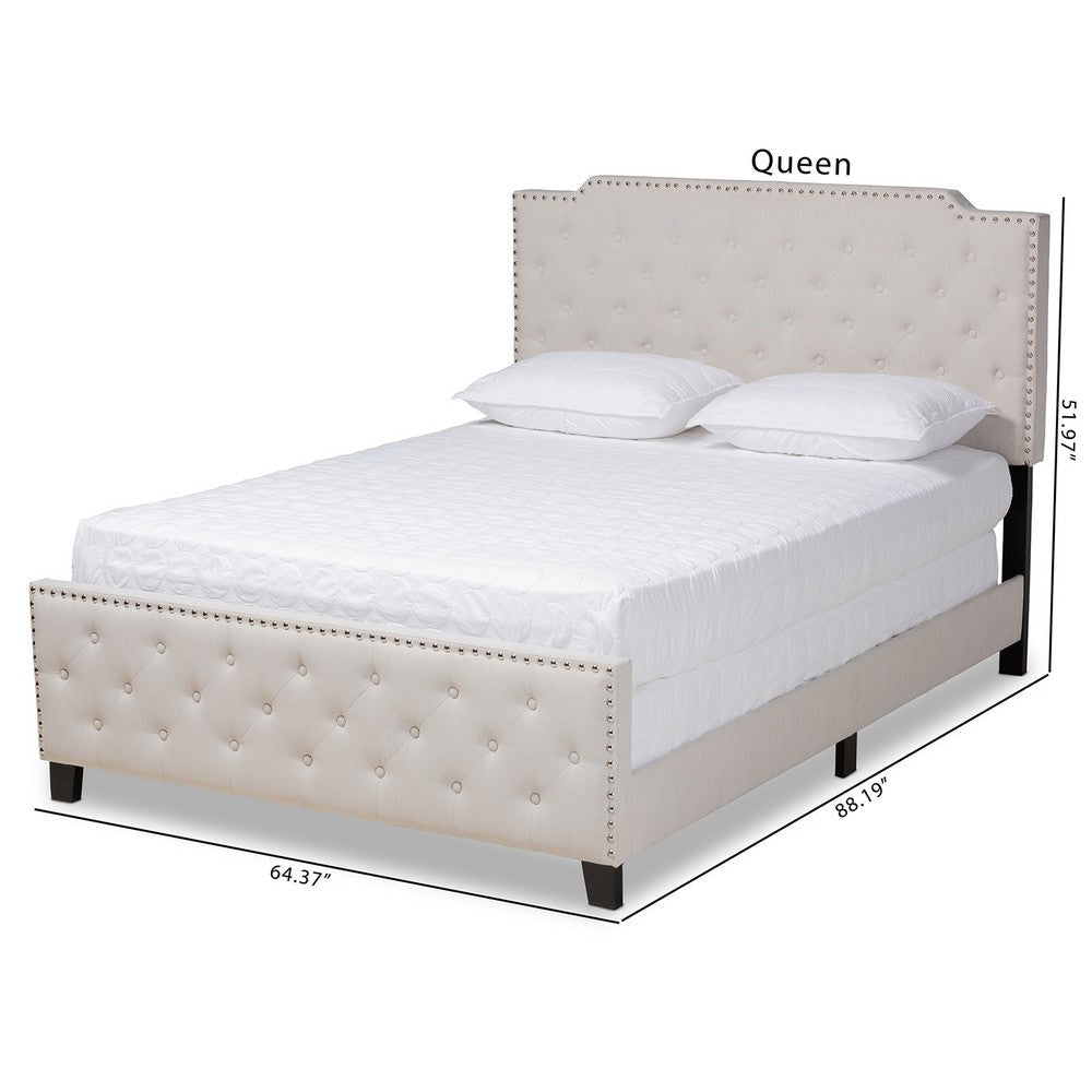 Baxton Studio Marion Modern Transitional Beige Fabric Upholstered Button Tufted King Size Panel Bed WHI-Marion-Beige-King
