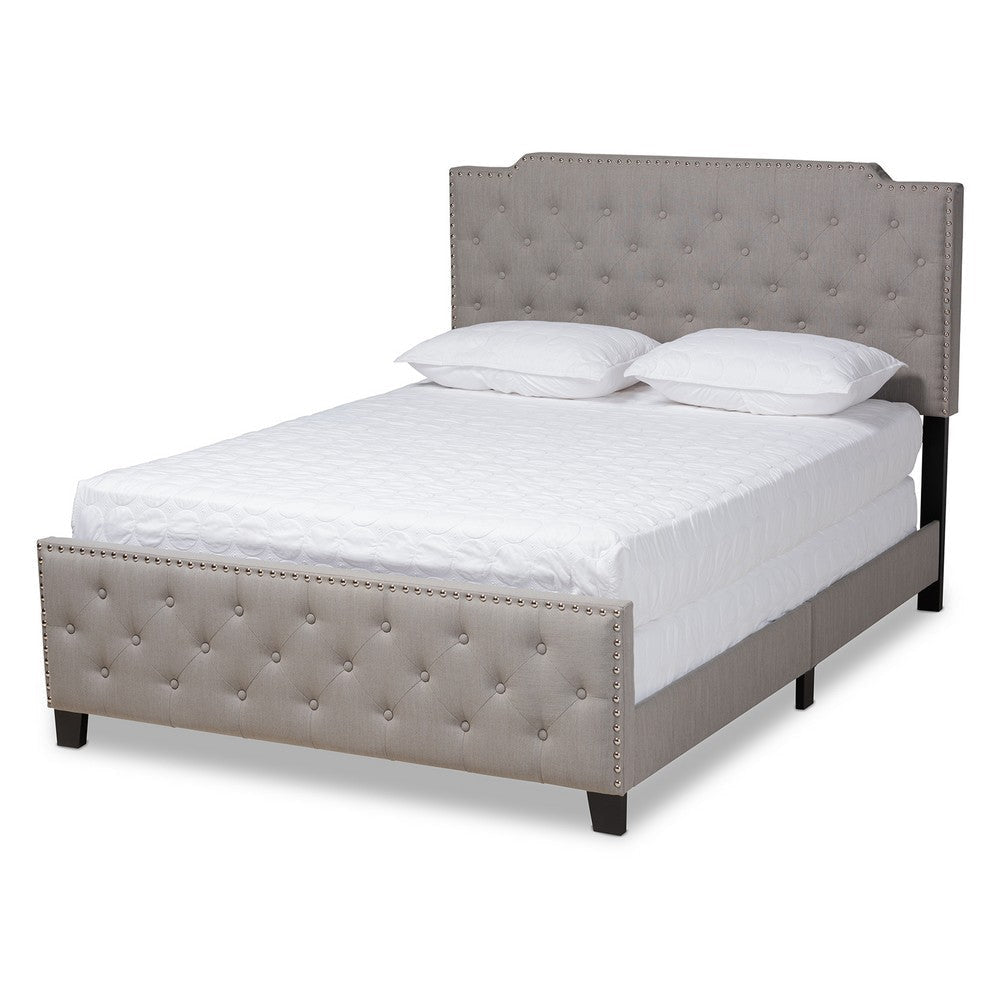Baxton Studio Marion Modern Transitional Grey Fabric Upholstered Button Tufted Queen Size Panel Bed WHI-Marion-Grey-Queen