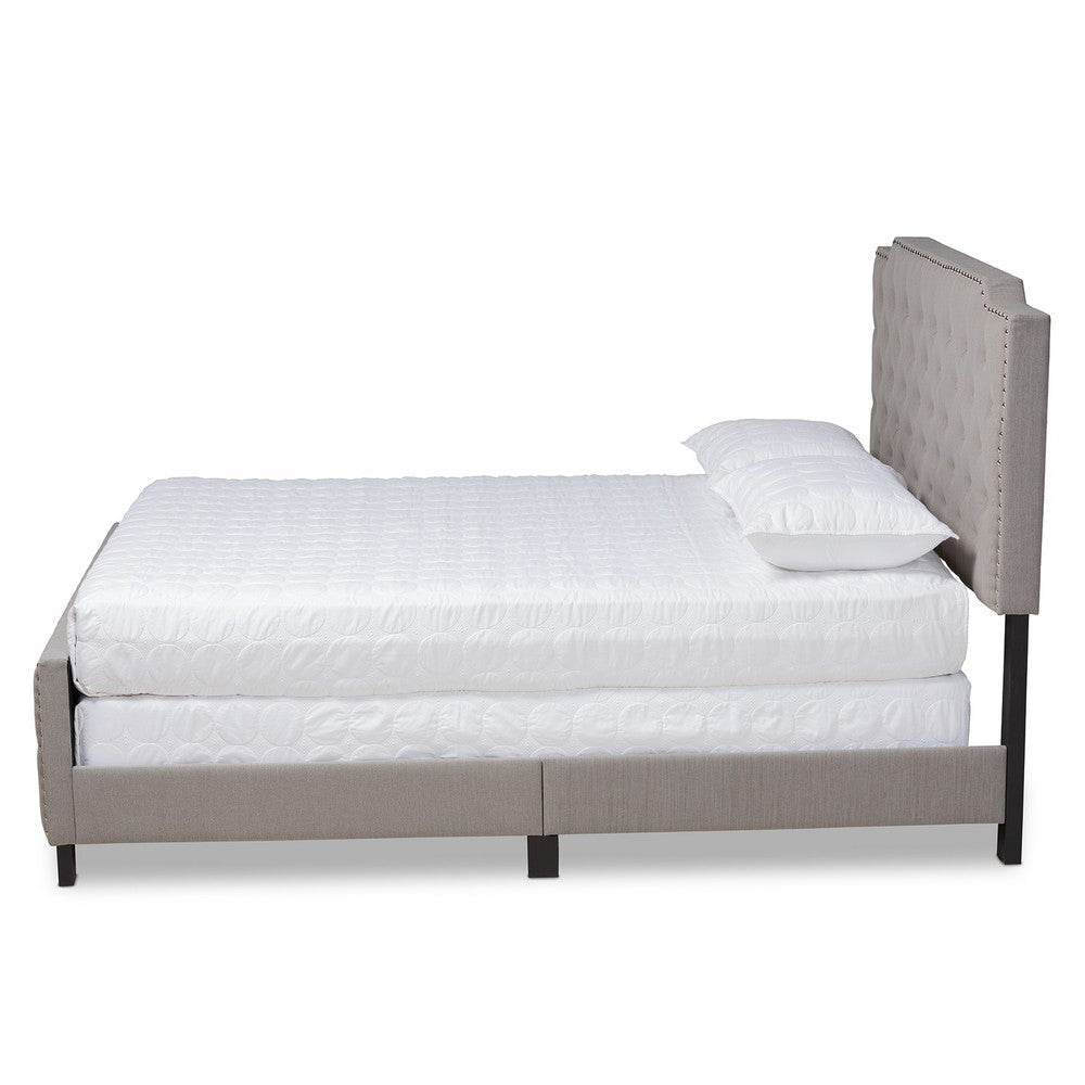Baxton Studio Marion Modern Transitional Grey Fabric Upholstered Button Tufted Queen Size Panel Bed WHI-Marion-Grey-Queen