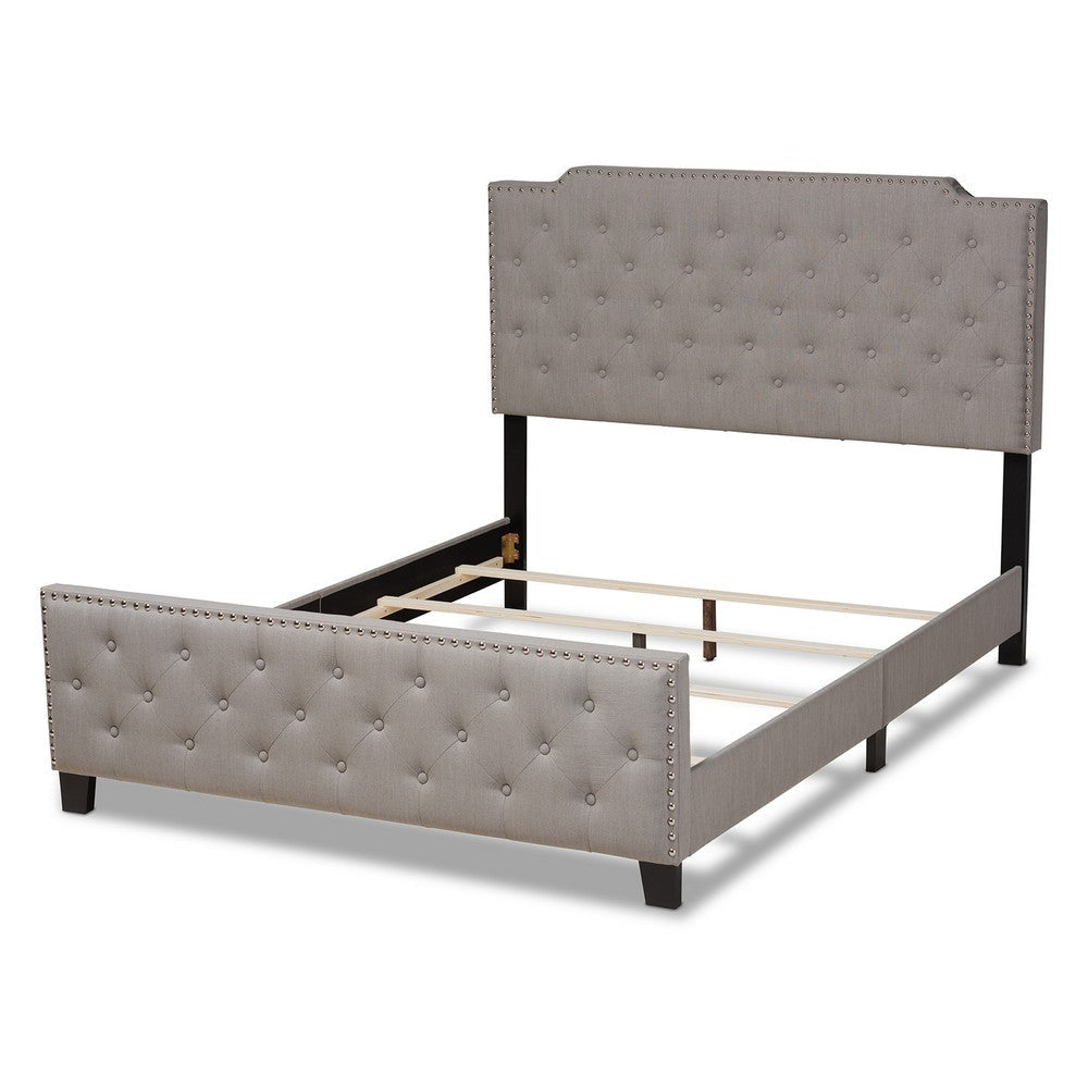 Baxton Studio Marion Modern Transitional Grey Fabric Upholstered Button Tufted Queen Size Panel Bed WHI-Marion-Grey-Queen