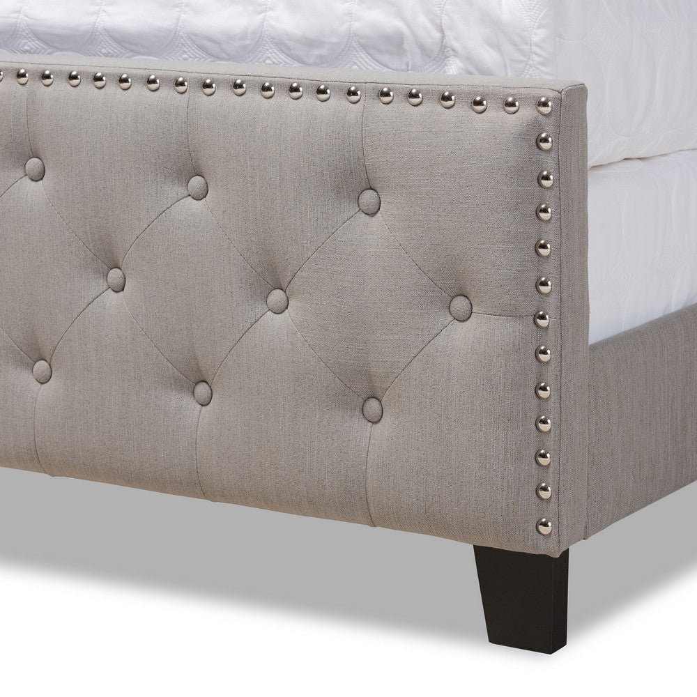 Baxton Studio Marion Modern Transitional Grey Fabric Upholstered Button Tufted Queen Size Panel Bed WHI-Marion-Grey-Queen