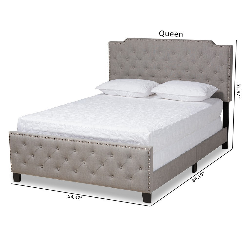 Baxton Studio Marion Modern Transitional Grey Fabric Upholstered Button Tufted Queen Size Panel Bed WHI-Marion-Grey-Queen