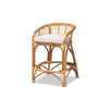 bali & pari Maverick Modern Bohemian White Fabric Upholstered and Natural Brown Rattan Counter Stool WHI-Maverick-Rattan-CS