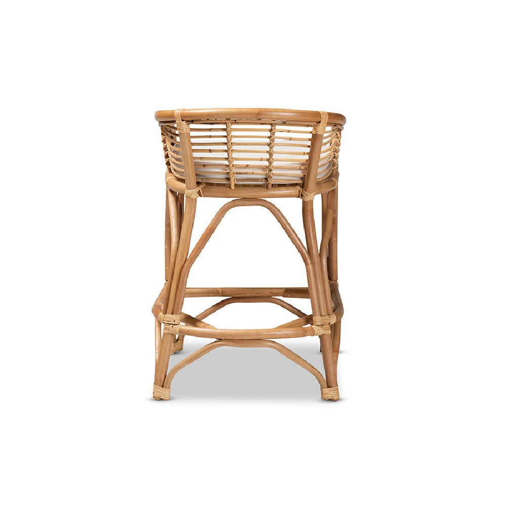 bali & pari Maverick Modern Bohemian White Fabric Upholstered and Natural Brown Rattan Counter Stool WHI-Maverick-Rattan-CS