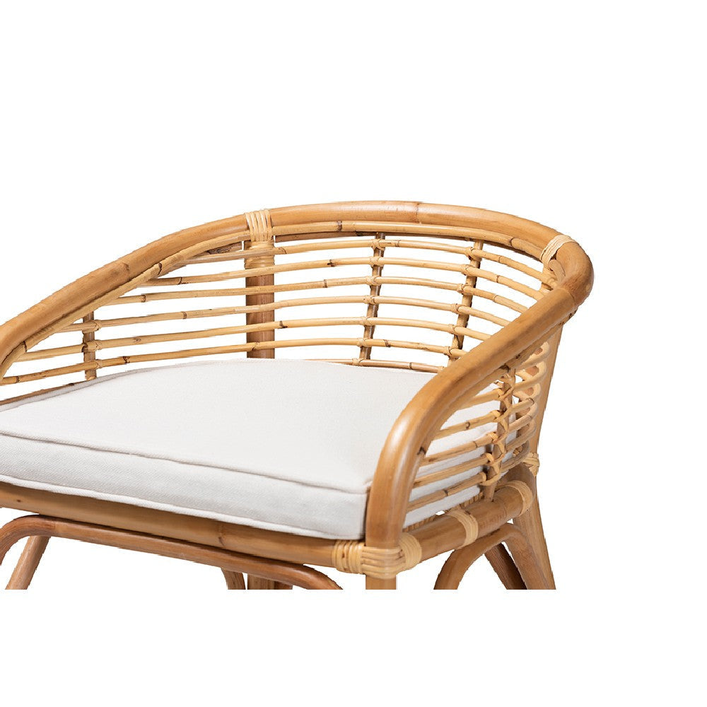 bali & pari Maverick Modern Bohemian White Fabric Upholstered and Natural Brown Rattan Counter Stool WHI-Maverick-Rattan-CS