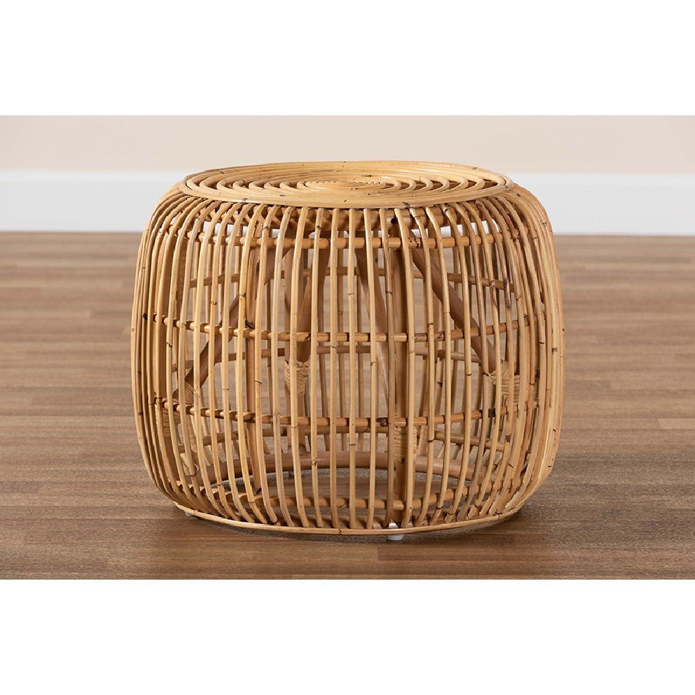 bali & pari Maverick Modern Bohemian Natural Brown Rattan End table WHI-Maverick-Rattan-ET
