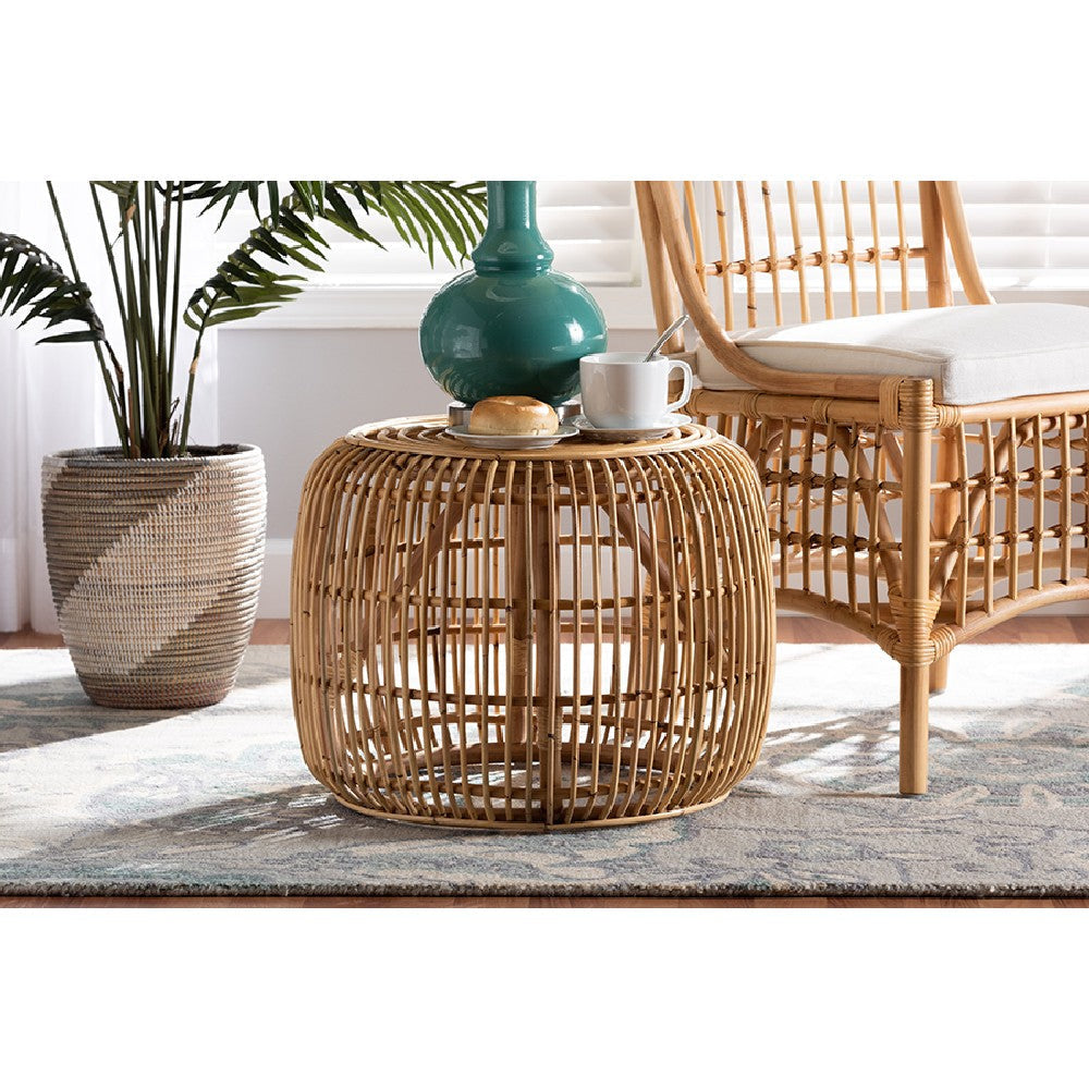 bali & pari Maverick Modern Bohemian Natural Brown Rattan End table WHI-Maverick-Rattan-ET