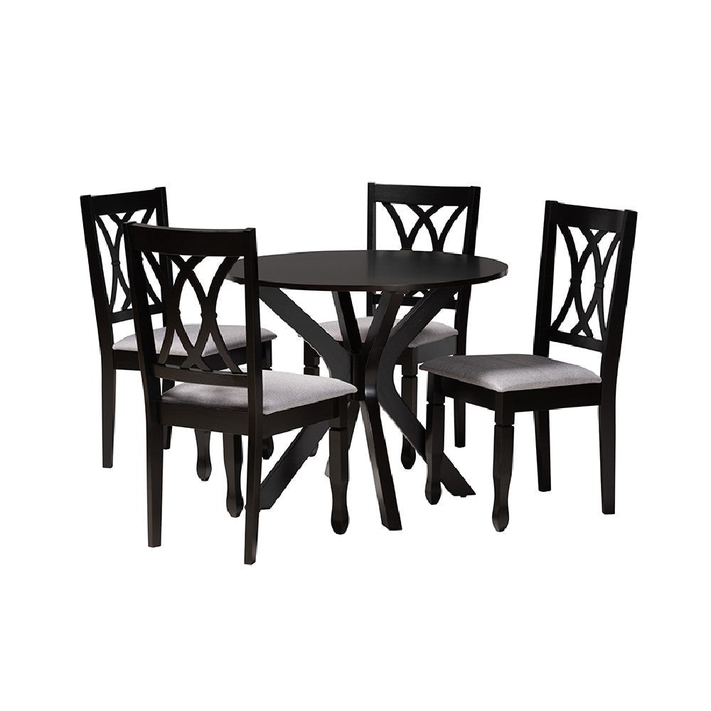 Baxton Studio Maya Modern Grey Fabric and Espresso Brown Finished Wood 5-Piece Dining Set