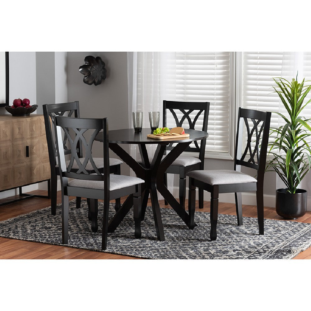 Baxton Studio Maya Modern Grey Fabric and Espresso Brown Finished Wood 5-Piece Dining Set